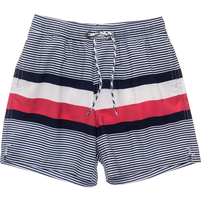 Navy Contrast Stripe Volley Board Short - Swim Trunks - 1