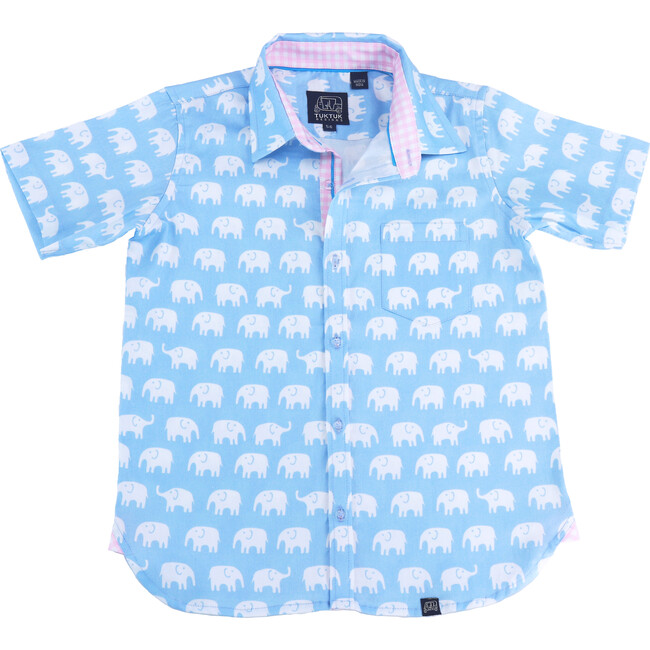 Short Sleeve Erawan Elephants, Pale Blue - Shirts - 1
