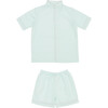Ray Striped Pyjamas Set, Green/White - Pajamas - 1 - thumbnail