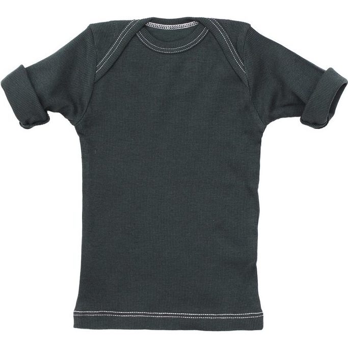 Rib Lap Shoulder Tee Short Sleeve Charcoal - Tees - 1