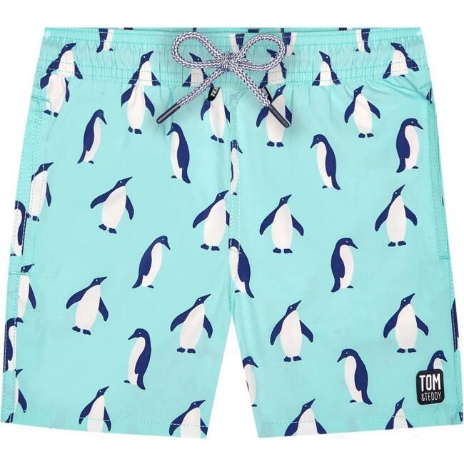 Penguin Swim Trunk,  Soft Blue - Swim Trunks - 1