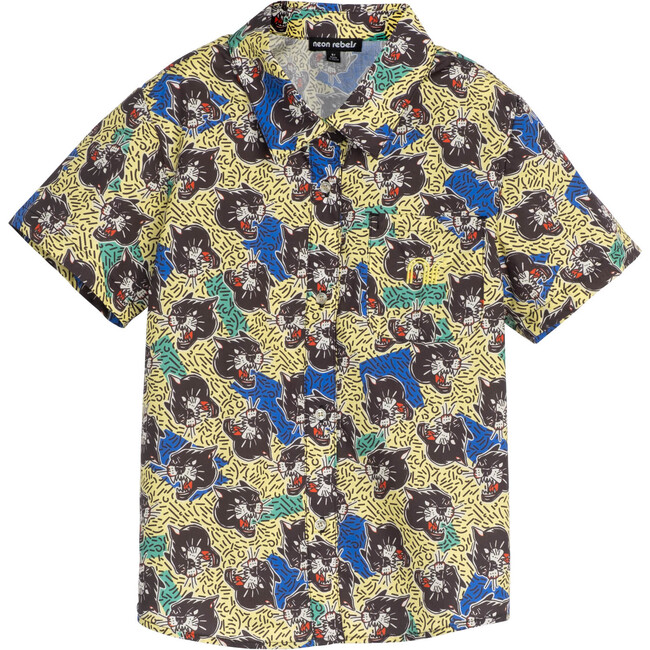 Billie Poplin Shirt, Yellow Iris Panther - Shirts - 1