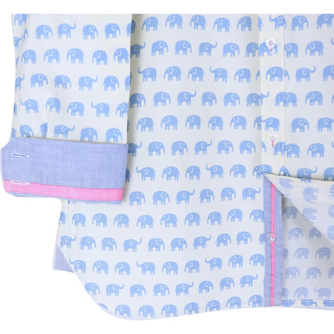 Long Sleeve Mandarin Elephants, Blue - Shirts - 3