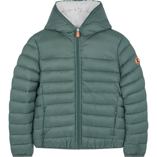 Lightweight Boys Hooded Jacket In Giga With Synthetic Lambskin Lining, Thyme Green - Coats - 1