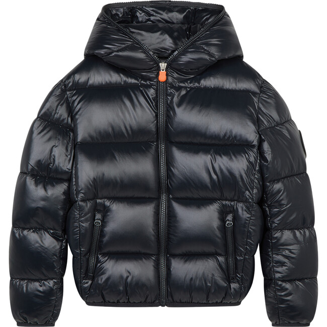 Oversized Boy's Luck Hooded Puffer Jacket, Black - Coats - 1
