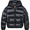 Oversized Boy's Luck Hooded Puffer Jacket, Black - Coats - 1 - thumbnail