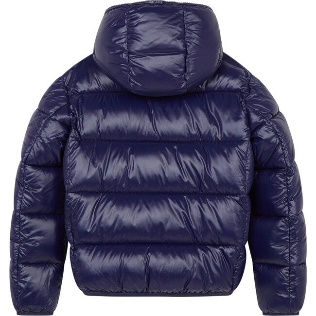 Oversized Boy's Luck Hooded Puffer Jacket, Evening Blue - Coats - 2