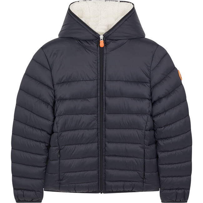 Lightweight Boys Hooded Jacket In Giga With Synthetic Lambskin Lining, Black - Coats - 1