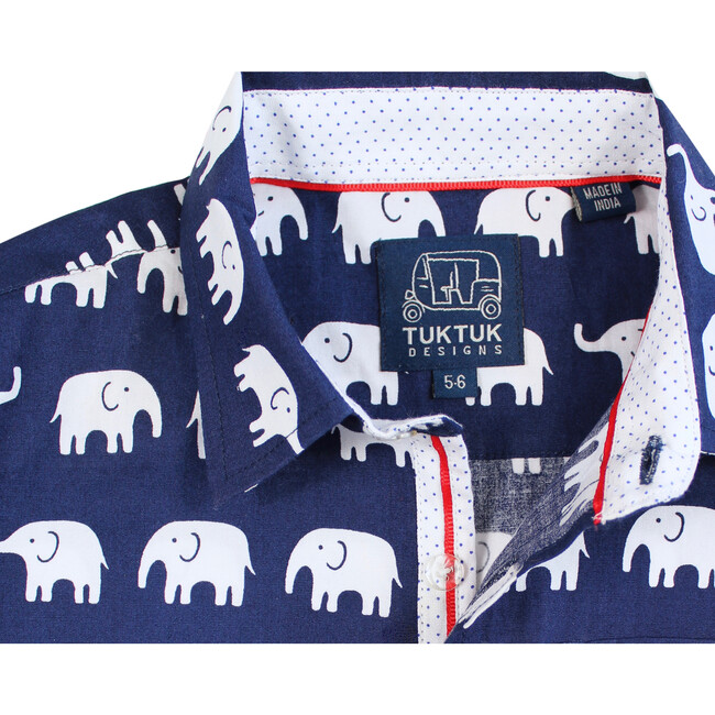 Short Sleeve Erawan Elephants, Blue - Shirts - 2