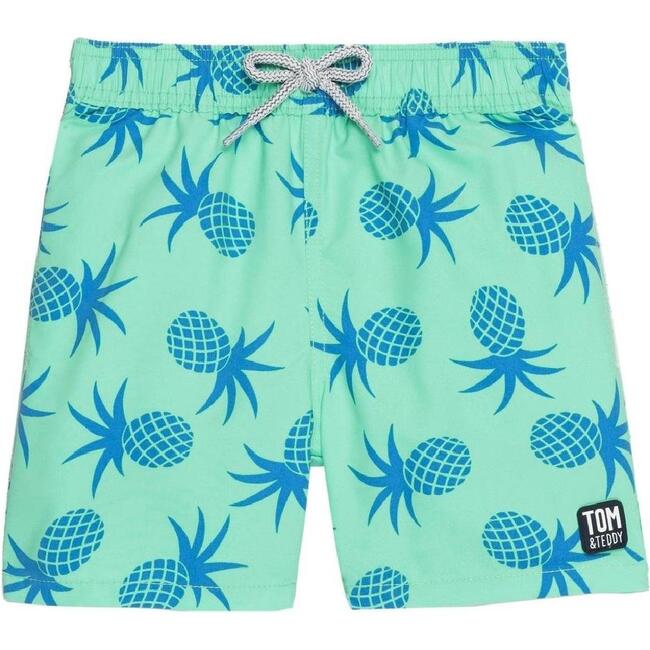 Boy's Pineapple Swim Shorts, Green - Swim Trunks - 1