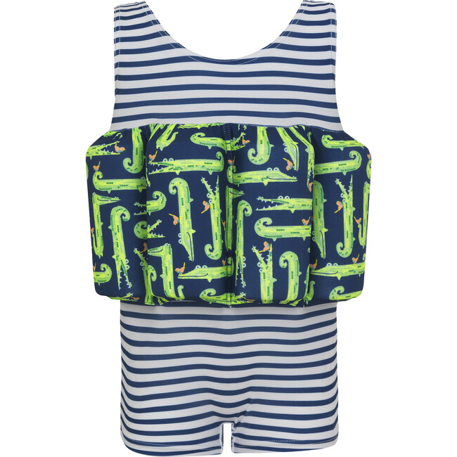 Boys Stripe Crocodile Floatsuit, Navy - Swim Trunks - 1