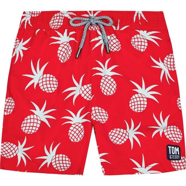Boy's Pineapple Swim Shorts, Crimson - Swim Trunks - 1