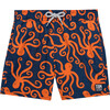 Boy's Octopus Swim Shorts, Navy and Orange - Swim Trunks - 1 - thumbnail