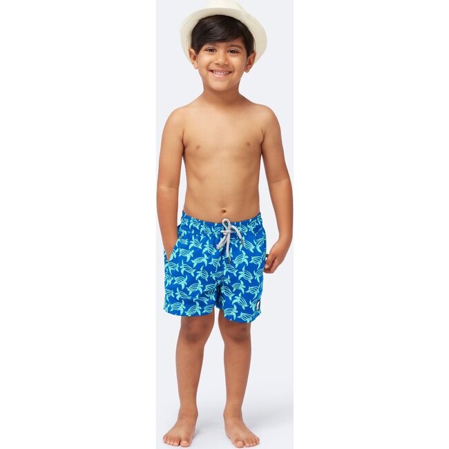 Boys Turtle Swim Trunk, Blue - Swim Trunks - 2
