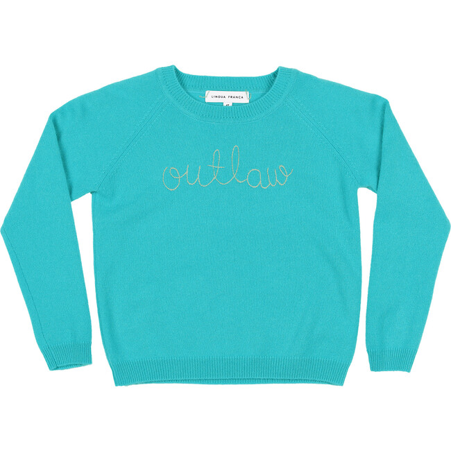 Teal Crewneck, Mist Embroidered "outlaw"