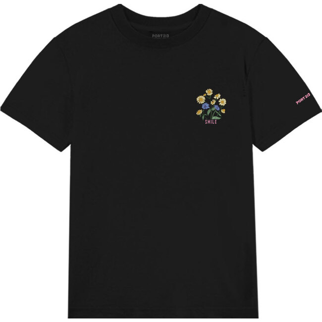 Smile Flower T-Shirt, Black - Tees - 1