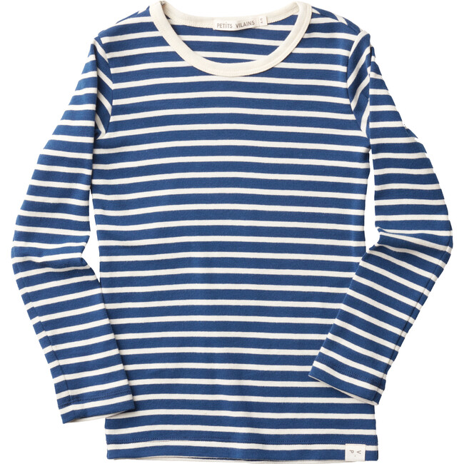 Lucien Long Sleeve Tee, Navy & Natural Stripe - T-Shirts - 1