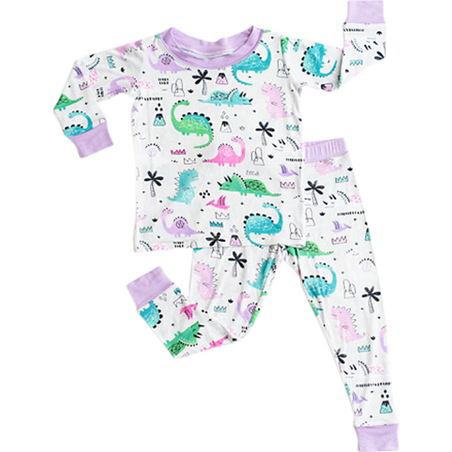 Toddler & Kids Two Piece Bamboo Pajama Set, Purple Dinosaurs - Pajamas - 1