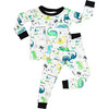 Toddler & Kids Two Piece Bamboo Pajama Set, Green Dinosaurs - Pajamas - 1 - thumbnail