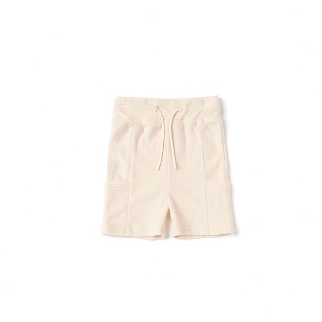 Kids Pull-Up Terry Shorts with Oversized Side Pockets, Cream
