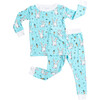 Toddler & Kids Two Piece Bamboo Pajama Set, Aqua Bunnies - Pajamas - 1 - thumbnail