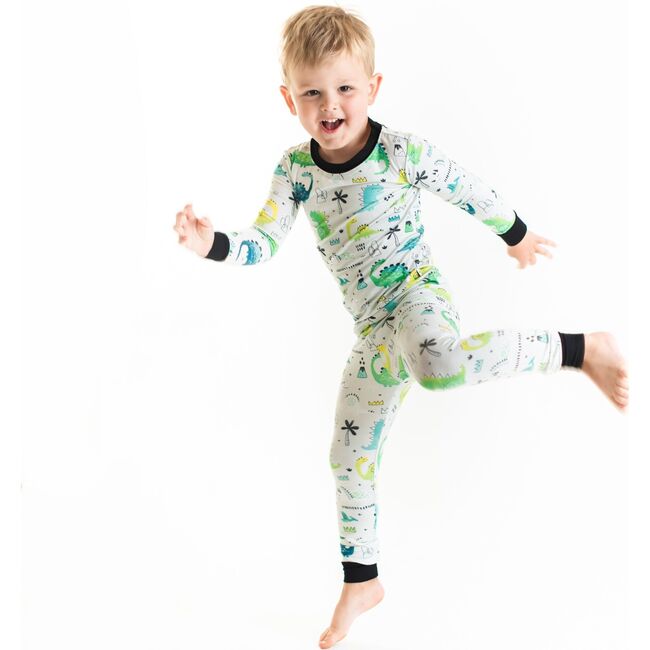 Toddler & Kids Two Piece Bamboo Pajama Set, Green Dinosaurs - Pajamas - 3