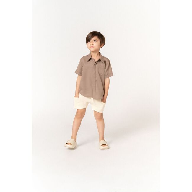 Kids Pull-Up Terry Shorts with Oversized Side Pockets, Cream - Shorts - 3