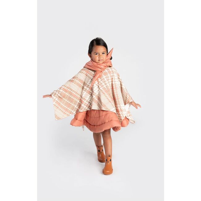Kids Plaid Blanket Poncho, Beige - Raincoats - 4