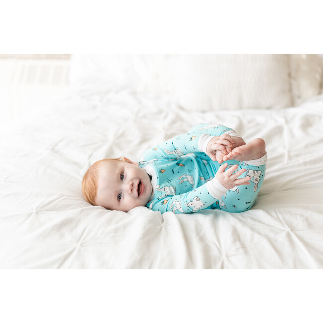 Toddler & Kids Two Piece Bamboo Pajama Set, Aqua Bunnies - Pajamas - 2