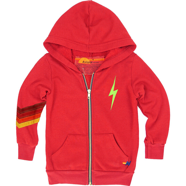 Bolt Stitch Chevron Kids Zip Hoodie, Neon Red - Sweatshirts - 1