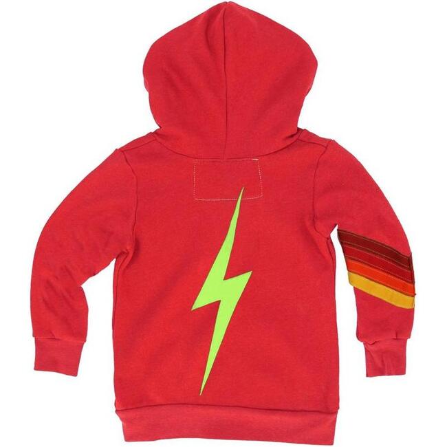 Bolt Stitch Chevron Kids Zip Hoodie, Neon Red - Sweatshirts - 2