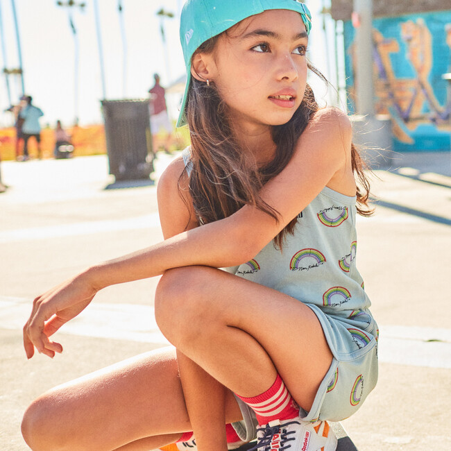 Debbie Jersey Romper, Xenon Blue Rainbow - Rompers - 4