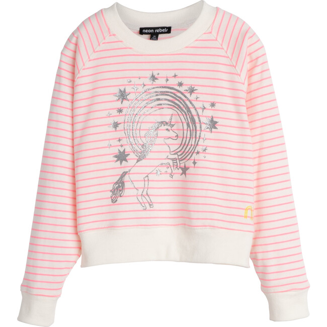 Ava Raglan Cropped Crewneck Sweatshirt, Pink Unicorn - Sweatshirts - 1