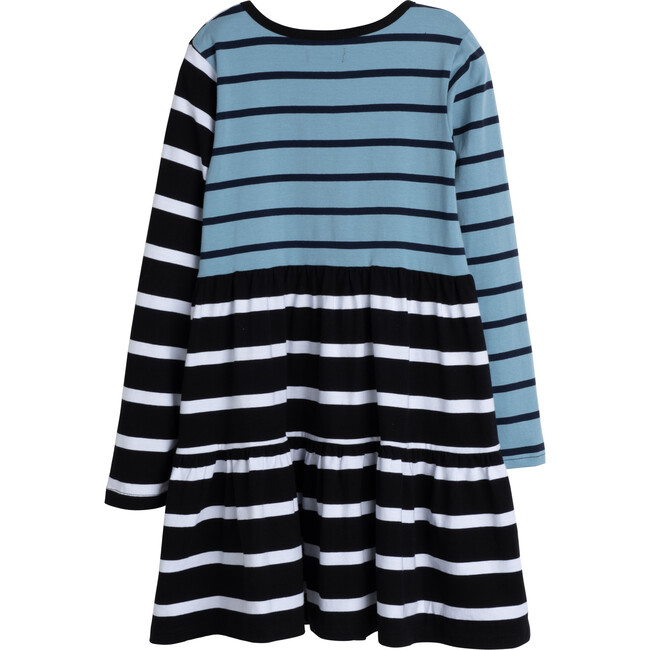 Alice Mixed Stripe Long Sleeve Jersey Dress, Blue & Black Stripe - Dresses - 3