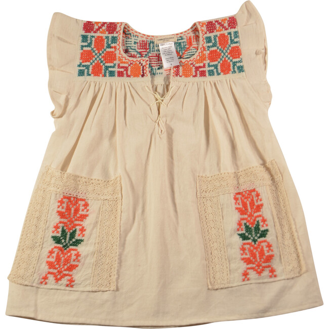 Embroidered Pocket Dress, Red & Orange with Floral Circles