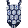 *Exclusive* Girls Nativa One-Piece, Blue & White - One Pieces - 1 - thumbnail