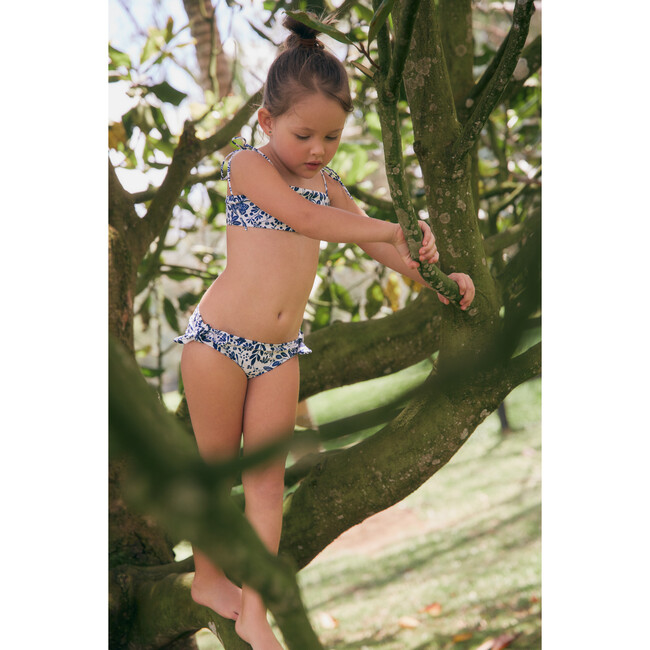 *Exclusive* Girls Caribe Bikini Top, White and Blue Floral - Two Pieces - 3
