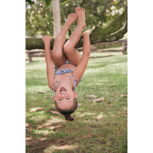 *Exclusive* Girls Mila Bikini Bottom, White and Blue Floral - Two Pieces - 4