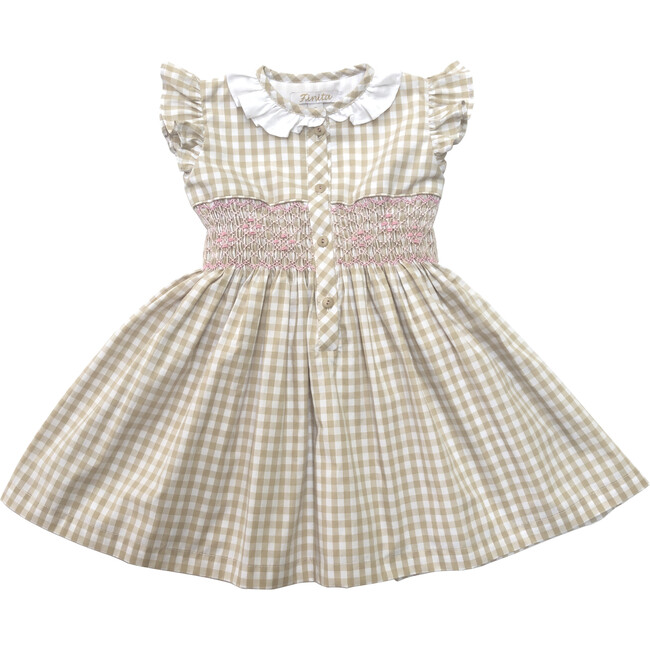 Virginia Dress, Beige Gingham - Dresses - 1