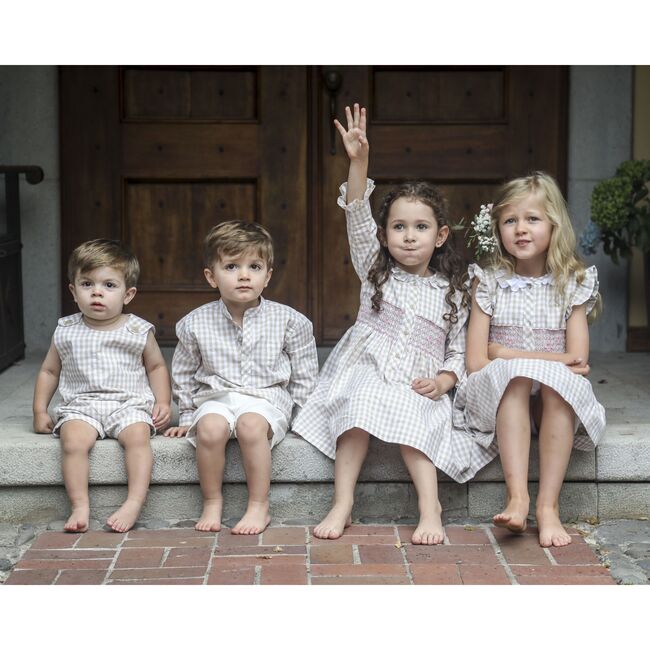 Virginia Dress, Beige Gingham - Dresses - 3