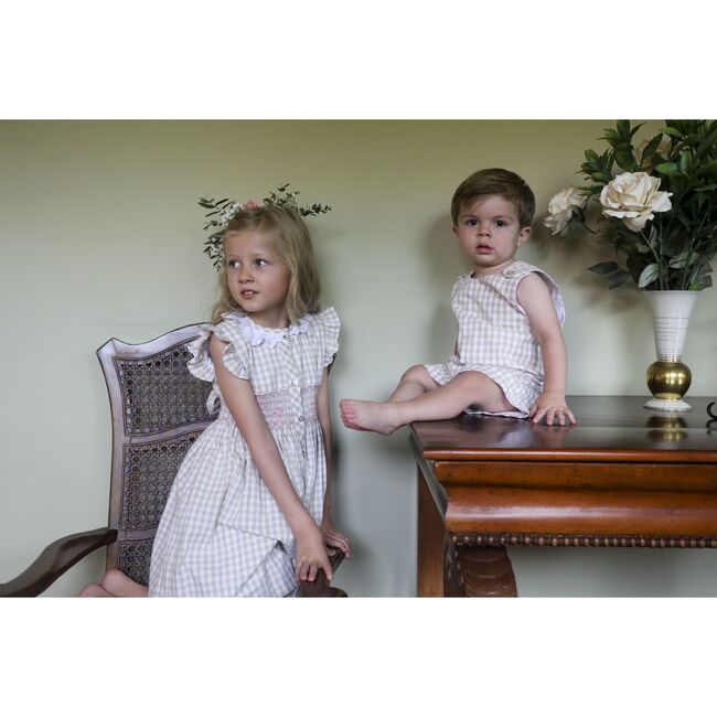 Virginia Dress, Beige Gingham - Dresses - 5