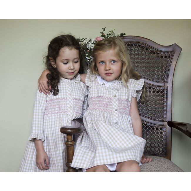Virginia Dress, Beige Gingham - Dresses - 6