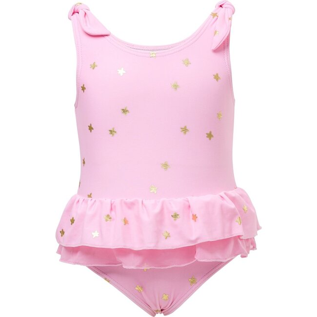 Pink Gold Star Frill Skirt Swimsuit
