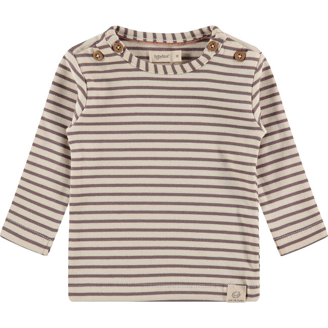 Knit Striped Long Sleeve Shirt, Earth - Shirts - 1