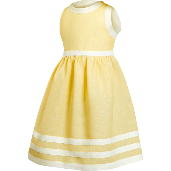 Pure Linen Yellow + White Summer Dress - Dresses - 1
