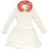 Rachel Knit Dress with Faux Fur Collar, Cream/Pink - Dresses - 1 - thumbnail
