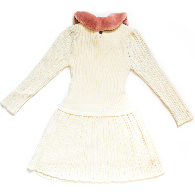 Rachel Knit Dress with Faux Fur Collar, Cream/Pink - Dresses - 2