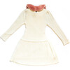 Rachel Knit Dress with Faux Fur Collar, Cream/Pink - Dresses - 2