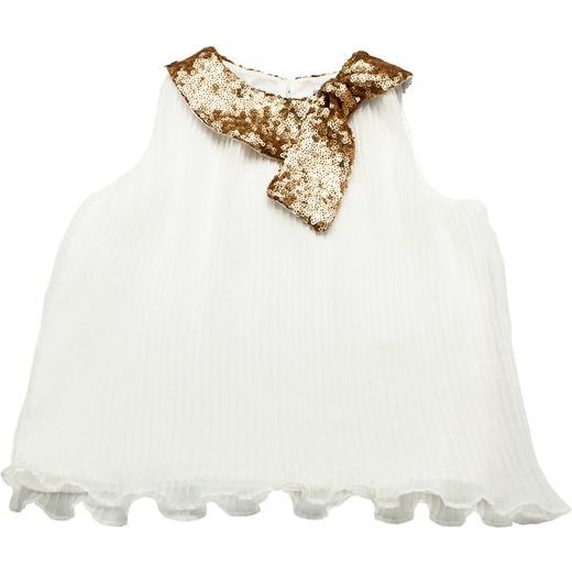 Megan Top with Gold Sequin Collar, White - Blouses - 1