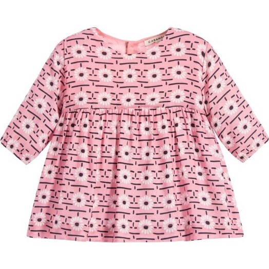 Belvoir Baby Dress, Pink Daisy Print - Dresses - 1